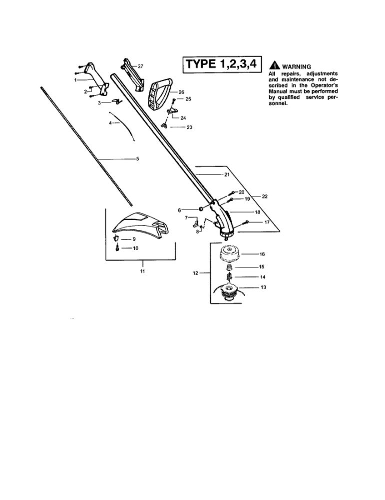Driveshaft/Handle/Shield Diagram and Parts List for FEATHERLITE SST 25HO Type 3 Weed Eater Trimmer